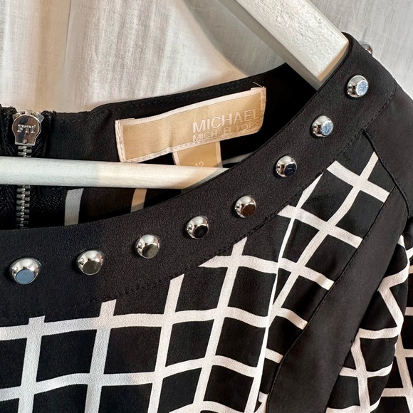 MICHAEL KORS - Geometric Shift Dress Sz 12 Zipper - BLACK WHITE - Picture 6 of 16
